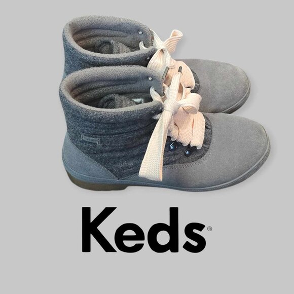 Keds Boots Camp Ankle  Suede Gray Lace Up Confort Booties  Wool Blend Women 6.5 - Picture 1 of 15